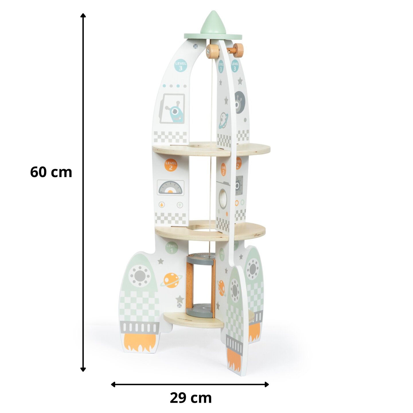 Duża drewniana rakieta kosmiczna z windą i akcesoriami - XXL