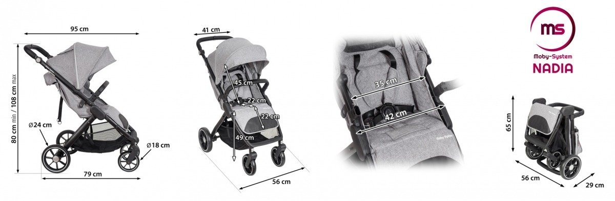 Wózek spacerowy dziecięcy Moby-System NADIA - szary