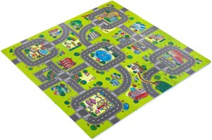Mata edukacyjna piankowe puzzle 90 x 90 x 1cm z obrzeżem - pianka EVA - wzór: miasto drogi ulice